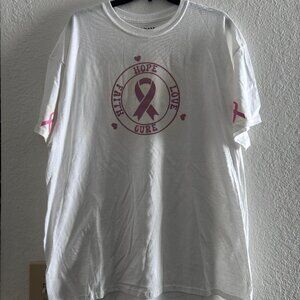 Hope, Faith, Cure Seal Breast Cancer Ribbon Short Sleeve Tee Size XL in White